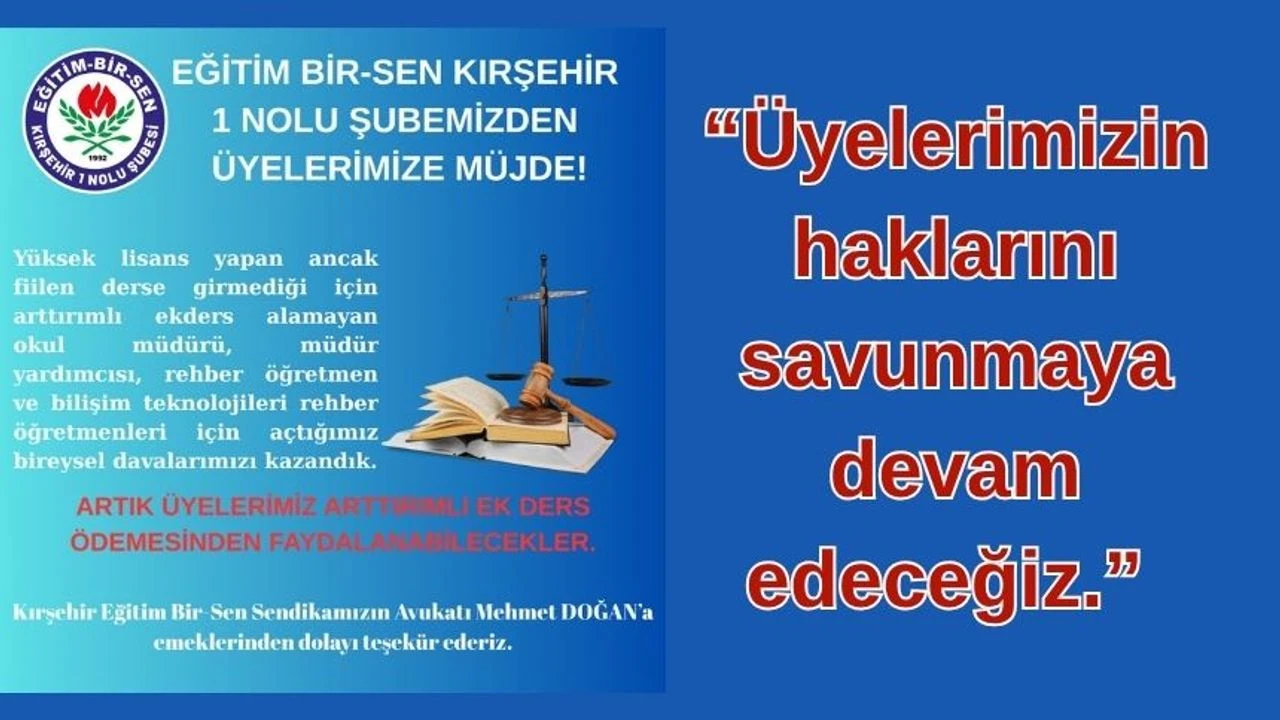 Eğitim-Bir-Sen Kırşehir 1 No’lu Şubemizden Üyelerimize Müjde!