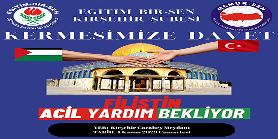 FİLİSTİN'E YARDIM KERMESİMİZE DESTEKLERİNİZİ BEKLİYORUZ.