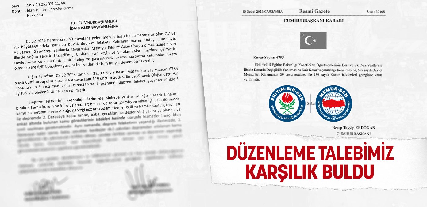 Düzenleme talebimiz karşılık buldu